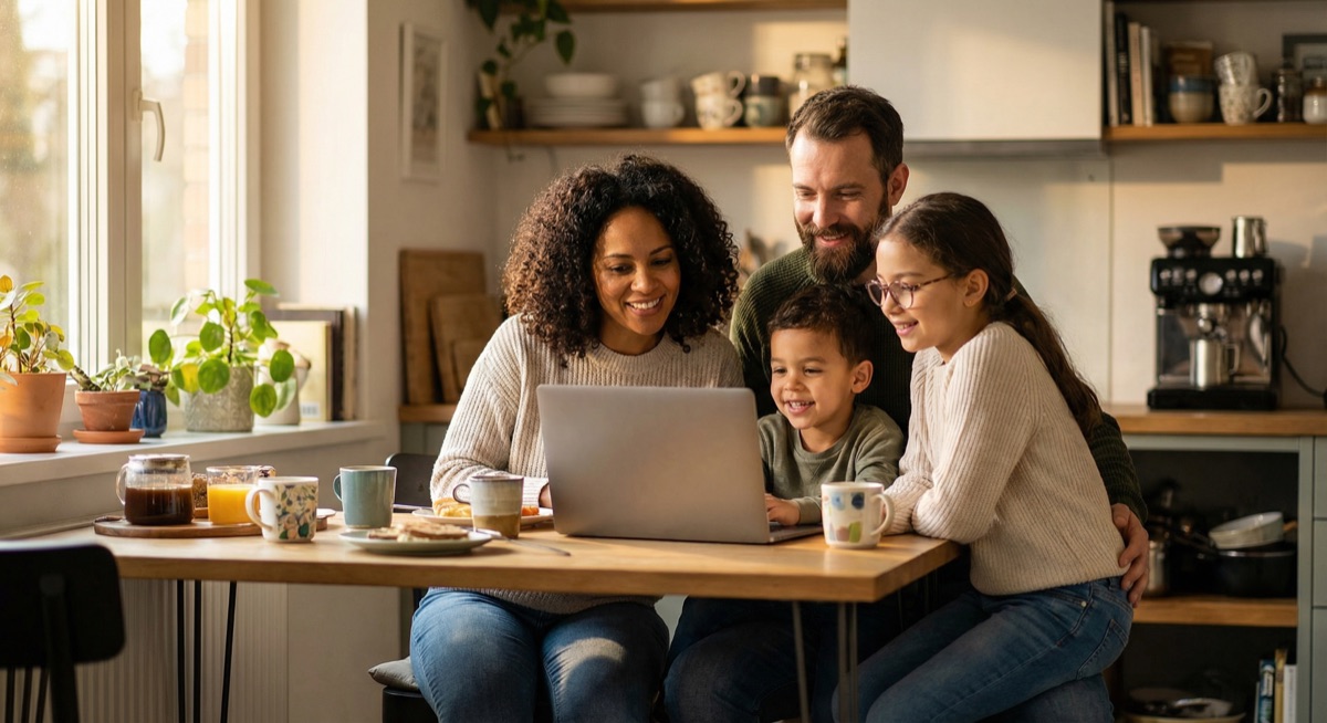 Family setting AI rules together at the kitchen table
